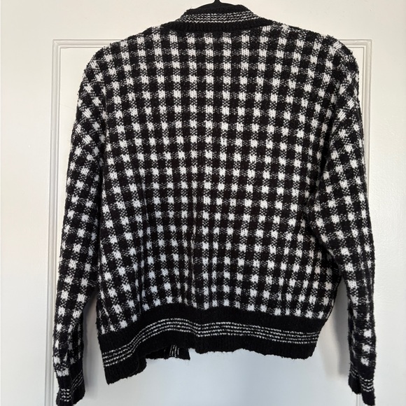 Mango Black and White Checkered Cardigan with Gold Buttons - Picture 2 of 4